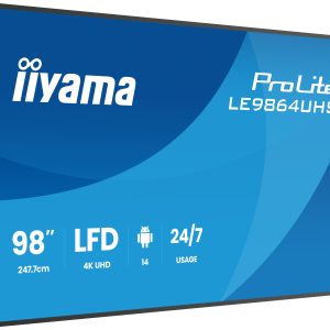 iiyama LE9864UHS-B1AG beeldkrant Digitale signage flatscreen 2,49 m (98″) Wifi 500 cd/m² 4K Ultra HD Zwart Type processor Android 24/7