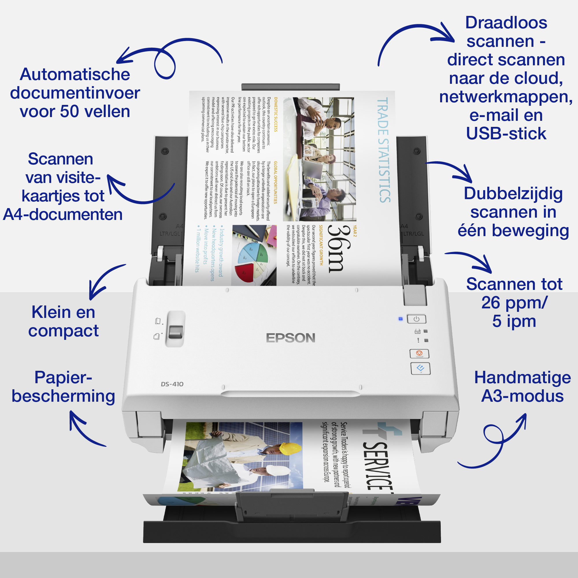 Epson WorkForce DS-410 compacte zakelijke sheet-fed A4-scanner met automatische documentinvoer voor 50 vellen en Document Capture Pro-software - Afbeelding 2